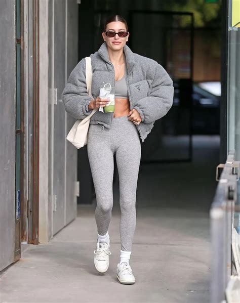 Hailey Bieber Gets Sporty in a Gray Prada Puffer and New 